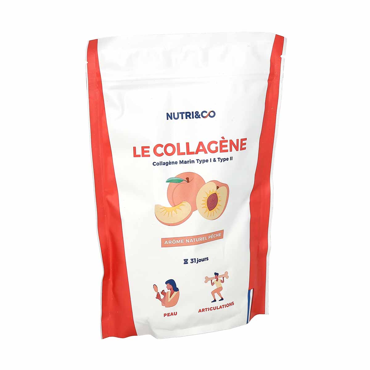 Nutri&Co Collagène Marin Breveté Types 1&2 Poudre 190g Peau Ferme Saveur Pêche