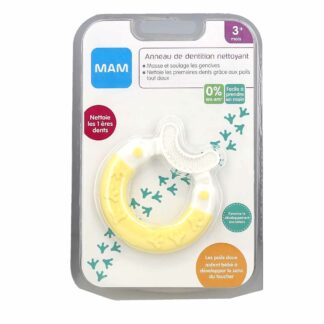 MAM 1 Anneau de Dentition Nettoyant +3 Mois - Hygiène et Poussée Dentaire du Nourrisson - jaune