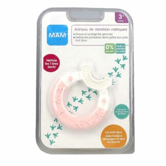 MAM 1 Anneau de Dentition Nettoyant +3 Mois - Hygiène et Poussée Dentaire du Nourrisson - rose