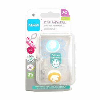 MAM 2 Sucettes Perfect Naissance Silicone 0-2 Mois - Modèle : Hérisson et Lapin