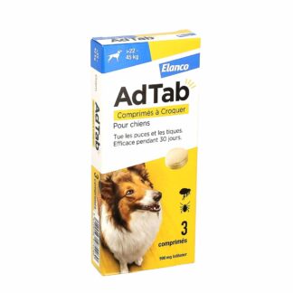 Adtab 900mg for Dogs from 22 to 45kg, Flea and Tick Control, WITHOUT MEDICAL PRESCRIPTION, box of 3 chewable tablets