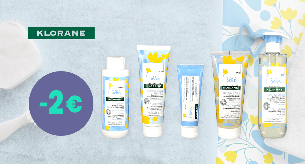 KLORANE BÉBÉ : -2 € sur la douceur pour votre tout-petit