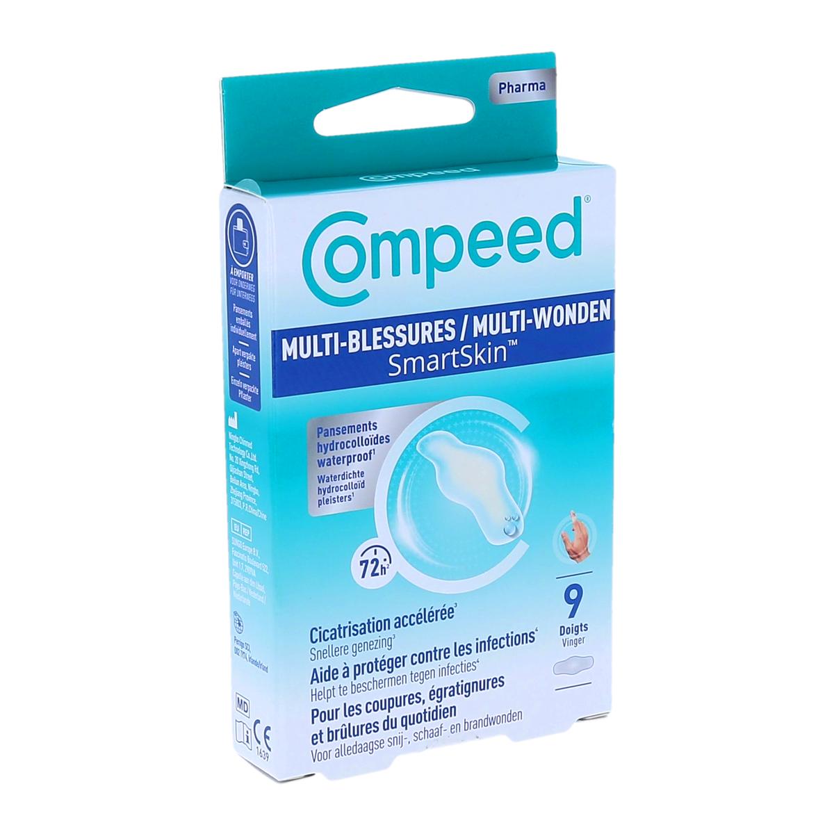 Compeed Multi-Injury SmartSkin, Waterproof Hydrocolloid Bandages, Size: Fingers (20x65mm), Box of 9 Bandages