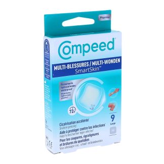 Compeed Multi-Wound SmartSkin, Waterproof Hydrocolloid Bandages, Size: Large (50x50 mm), Box of 9 Bandages